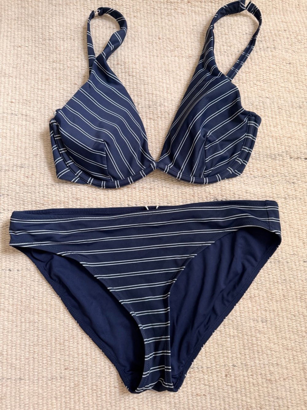 Athleta Navy & White Striped Underwire Bikini Set